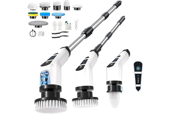 Brosse Rotative Nettoyage Electrique,avec 9 Têtes Interchangeables,Manche Télescopique Ajustable,Rechargeable Brosse Nettoyage Salle de Bainpour La Salle De Bain,La Cuisine,La Voiture,Le Sol