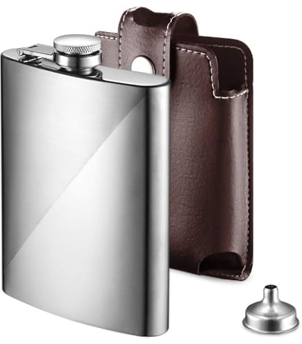 Kasanni Fiaschetta Tascabile 8oz/230 ML Fiaschetta Whisky Con Due Bicchierini E Imbuto, La Fiaschetta In Pelle Nera è Piccola Ed Elegante Per Le Fiaschette Da Trekking - Foto 6