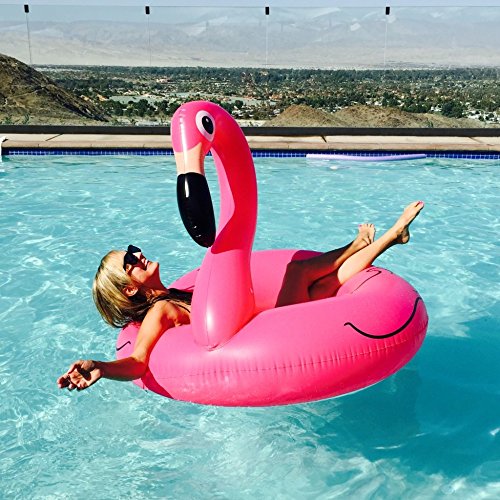 47 Inch Inflatable Flamingo Pool Float Raft -Large Outdoor Swimming Pool Floatie Lounge Toy for Adults & Kids,Including One Air Pump Inflator