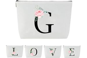 Blisswave Pochette Personalizzata dalla A alla Z, Regali per Donna, Mamme e Amica, Regali di Natale e Compleanno, Elegante e Carina Beauty Case da Viaggio con Iniziale Nome Floreale Rosa (Bianco)