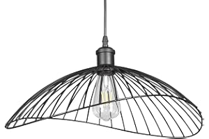 GIGGI Wavy Wire Black Ceiling Light Shade – Modern Designer Metal Black lampshades for Ceiling Lights, Easy Fit Large Pendant Lamp Shade for Bedroom, Living Room, Kitchen, Hallway, Office