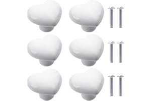 NAKUPENDA 6Pcs Boutons de Placard en Céramique Boutons de Tiroir de Placard en Céramique en Forme de Cœur Poignées pour Armoires de Cuisine de Bibliothèque (Blanc)
