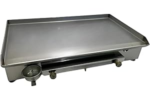 ZSTYLE Piastra Barbecue Professionale a GAS Griglia Acciaio INOX liscia 5 mm per Catering Ristoranti Street Food Pub per Cottura Arrosto 2 fuochi (Large 80x50)