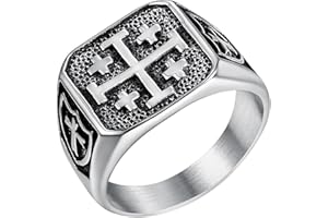 JewelryWe Anello da Uomo Preghiere Gesu'Croce in Acciaio Inox Colore Oro