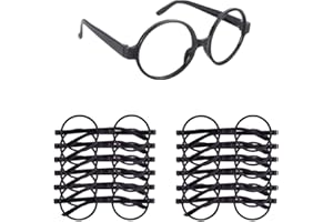 ZHIHUI 12 Pieces Wizard Round Glasses Frame No Lenses, 12 Pieces Lightning Bolt Tattoos, for Kids Halloween, St Patrick's Day Costume Party
