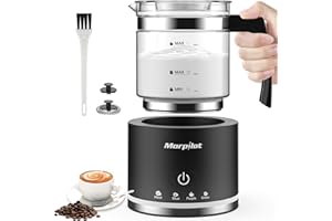 Morpilot Mousseur à Lait Électrique 4 en 1, Grande Capacité 500ml 600W Milk Frother en Verre à Mousse de Lait Chaude Froide et Lait Chaud, Emulsionneur de Lait Divisé pour Cappuccino Macchiato Latte