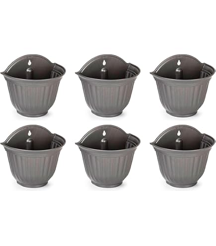 Acan Tradineur - Confezione da 4 vasi rotondi sospesi, in plastica, vaso, fioriera, contenitore per piante, fiori, balcone, terrazzo, casa, prodotto in Spagna (Marrone - 25 x 15 cm