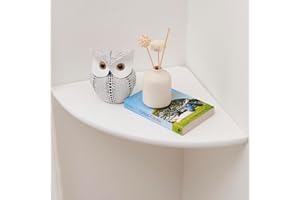 Gieanoo White Corner Shelf, Wall Mount Natural Oak Wood Floating Corner Wall Shelf Round End Shelving Solution Floating Speaker Small Corner Plant Stand for Bedroom,Kitchen, Living Room 10inch