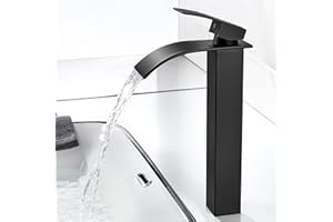 kisimixer Grifo Lavabo Cascada Negro Alto, Grifos Lavabos Monomando para Cuadrado Fregadero con Altura de Salida de Agua 185 mm, Moderno Grifos Cascada de Baño Agua Fria y Caliente Disponible, G3/8