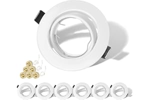 KEJIYILT Set di 6 Faretti LED da Incasso per Cartongesso, Rotondi Bianchi Orientabili a 30° con Portalampada GU10, Compatibili con Lampadine LED e Alogene da 50mm, Cornice Portafaretto per Soffitto