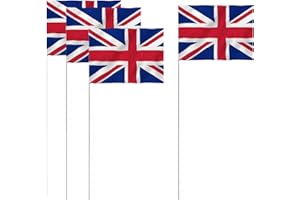 BIGTREE 50 Pack 4.92"x3.81" Marking Flag Union Jack UK Flag with 15.3" Steel Pole Yard Markers Flag Landscape Flag Sprinkler Flag Dog Fence Britain Flag for Fence Yard Lawn PVC