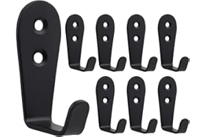 Beilala Black Coat Hooks for Wall, 8 Pack Wall Mounted Metal Small L Hangers Stainless Steel Heavy Duty Single Door Hooks for Kitchen Bedroom Bathroom Office Toilet
