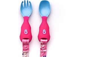 BIBaDO - Handi Toddler Cutlery Set, Food Safe Baby Cutlery, Toddler Fork and Spoon Set, Toddler Eating Utensils for Babies 6 Months and Up, Attaches to BIBaDO Coverall Bib - Magical Unicorns