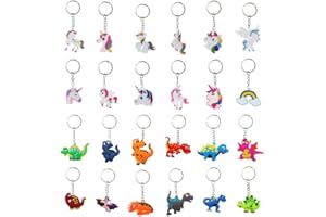 DAGORD 24 Piezas Llaveros de Dinosaurio para Niños Llaveros de Dinosaurio Llavero Unicornio Llavero Unicornio Niña para Mochila Llavero Colgante Decorativo para Fiesta de Cumpleaños Infantiles