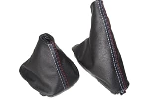 The Tuning-Shop Ltd MPOWER Guêtre pour Levier de Vitesses et Frein à Main en Cuir Noir avec Coutures pour BMW E36 E46 Modèles 1991–2005