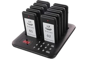 LOUKIENE Restaurant Pager System, 10 Wireless Pagers, Touch Keyboard Calling Customers Waiting Beepers with Vibration Flash and Buzzer for Queue in Food Trucks Churches Bar Shop Hotels Eatery (Black)