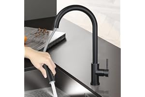 Mursche Kran kuchenny armatura kuchenna czarna – wysuwana armatura zlewozmywakowa z wylewką, bateria mieszakowa, obracana o 360°, stal nierdzewna, z 2 rodzajami strumienia, kran kuchenny, matowy