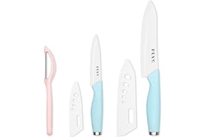 Plys Coltelli in Ceramica da Cucina Set di 3: Coltello Ceramica Cucina da Carne Professionali Manico Blu