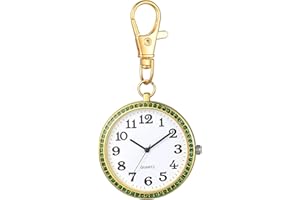 JewelryWe Taschenuhr mit Karabiner Schlüsselanhänger Quarzuhr Analog Strass Uhr für Ärzte Krankenschwestern Sanitäter Köche Gold Weiß