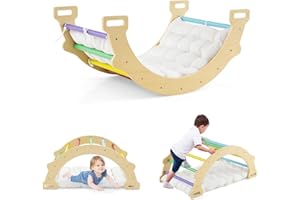 COSTWAY Arco da Arrampicata per Bambini, 2 in 1 Altalena ad Arco in Legno con Cuscino Morbido, Doppia Faccia, Ideale per Bambini 1+ Anni (Colorato)