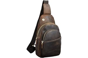 Le'aokuu Sac de Poitrine en Cuir Véritable Homme Sacoche à Bandoulière Sacs a Dos Porté épaule Travers (008 A Marron Foncé)
