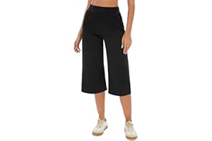 Crewhpo Pantalones Chándal Mujer 3/4 Capri Pantalón Verano Pantalones Deportivos con Bolsillos Cintura Alta Elástica Pantalon para Yoga Fitness Correr Jogging