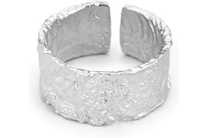 Springlight San Valentin Regalos Mujer anillos mujer S925 Anillo de plata esterlina Superficie irregular Lámina de oro y plata Anillo ancho femenino Anillos abiertos, regalos para mujer.(Silver)
