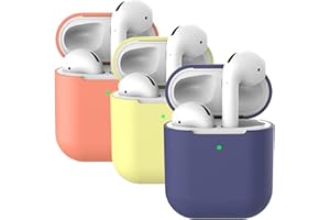 Mocarheri 3X Custodia in Silicone Compatibile con AirPods 2, Case per Airpods Custodia Cover Custodia protettiva in silicone antiurto (giallo+ Blu notte + corallo)