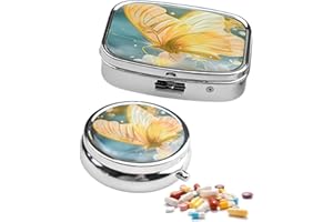 MYGLOAR Pilulier 2 pièces, élégant petit pilulier avec miroir, pilulier de voyage portable, métal décoratif de poche, adapté aux médicaments, vitamines, huile de poisson (Jaune Tournesol)