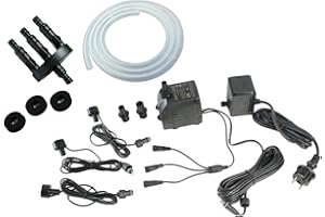 Arnusa Springbrunnen Pumpe Komplett Set mit 3er LED-Beleuchtung inkl.3 Wege Schlauchadapter, Schlauch und Schaumstoffdichtungen (1500L/H, RGB Farbwechsel)