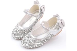 Monissy Fille Enfant Princesse Chaussures à Talons Plats Noeud à Deux Boucles Sandale Paillette Solide Scratch Brillant Crystal Confortable Vair Déguisement Noël Mariage