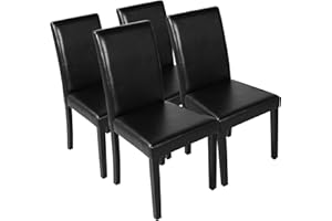 Yaheetech Modern Dining Room Chairs Set of 4 Faux Leather High Back Padded Kitchen Chairs W/Adjustable Solid Wooden Legs for Home and Restaurants Black