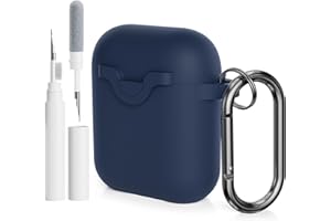 AOTUAO Compatibile con AirPods 2 e 1 Custodia Cover e Kit di Pulizia, Case Protettiva Antiurto e Antiscivolo in Silicone per AirPods 2a e 1a Generazione con Moschettone, Midnight Blue