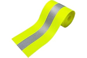 MARARDI Cinta Reflectante para Coser - Cinta Métrica [2 Metros x 50mm] no Adhesiva - [Amarillo Fluorescente] Poliéster 100% - Tribanda Tela de Seguridad Alta Visibilidad - Poder Reflectivo ≥300