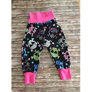 Baby-Hose Pumphose Skulls Totenköpfe rosa-grau Gr. 92-104 Mädchen Schlupfhose