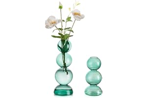 Petits vases en verre pour fleurs - Hewory - Vert foncé - Pour décoration de pièce esthétique - Vase à bourgeons coloré - Vase à bulles décoratif pour salon, table et chambre à coucher