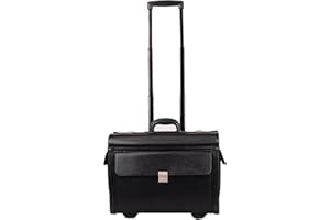 AR BRAND EST. 2021 Large Wheeled Laptop Pilot Case in Grained Faux Leather Rolling Briefcase Business Bag on Wheels