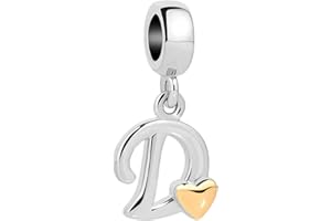 MiniJewelry A-Z Initial Letter Charms fit Pandora Moments Bracelets Love Gold Heart Name Alphabet Birthday Friendship Christmas Family Women Girls