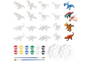 Radsocken 3D Dinosaur DIY Craft Kit, Dinosaur Toy Painting Set Arts and Crafts for Kids - 16pcs Dinosaur Mould Dinosaur Figurines + 6 in1 Paints, Brushes, Palettes - Paint Your Own Toddler