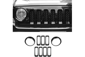 Jimen Compatible with Jeep Patriot 2011-2016, Front Headlight Bezels Cover & Grill Inserts Exterior Trim Kits (Black)