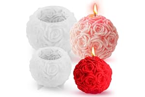 AKONE Lot de 2 moules à bougie en silicone en forme de boule de rose - Moule à bougie 3D - Moule en silicone pour bougies parfumées DIY - Cadeau