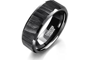 TUNGSTORY Wolframkarbid Herrenring Hammered - Schwarz Silber Goldene Kratzfest Ehering Hochzeit Geschenk für Ihn Komfortring
