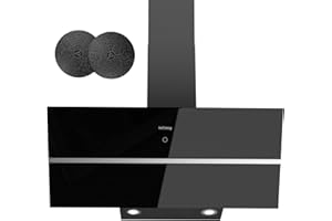 IsEasy Cappa Aspirante 90 cm con 578 m³/h Forte Potenza di Aspirazione, Cappa Cucina 90 cm di Scarico/Ricircolo, 4 Livelli di Regolazione, Ritardo 1-9 Minuti, 58 dB, Nero, Efficienza A++