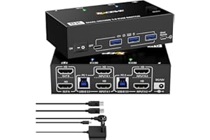 YOUTINGHDAV KVM Switch 2 PC 2 Monitory HDMI 8K 60Hz, USB 3.0 4K 120Hz, Podwójny Monitor HDMI 2.1 - Częściowa Myszka Klawiatura, Z 2 Kablami USB 3.0 i Przewodowym
