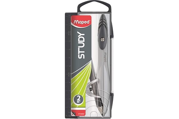 Maped Maped - Coffret Compas Study à Bague Universelle - Branches en Métal - Boîtier avec Règle Intégrée - À Partir de 10 Ans - Coloris Noir, 1 Unité (Lot de 1)