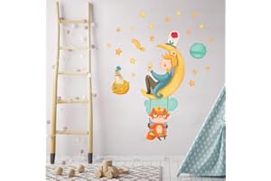 kina R00573 Adesivi Murali Soffice Effetto Tessuto Riposizionabile Favola Il Piccolo Principe Decorazione Muro Bambino Neonato Cameretta Asilo Nido Carta da Parati Adesiva - misura 100x30 cm