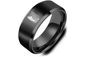 HMOOY Attaque sur Bague Titan, Ailes de la Liberté Logo Bague en Acier Inoxydable Anneau de Mariage de Couple Anneau d'anime Noir/Argent Attaque sur Titan Bijoux pour Hommes Garçons