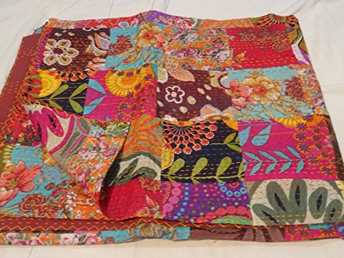 Tribal Asian Textiles Handmade Pure Cotton Bedspread Queen Size Quilt Kantha Stitch Kantha Quilt Ind
