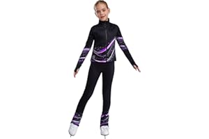 Fldy Mädchen Eiskunstlauf Anzug Warme Thermo Jacke Warm Eiskunstlauf Leggings Kinder Eislaufen Trainingsoutfit Sportanzug Tanzkleidung