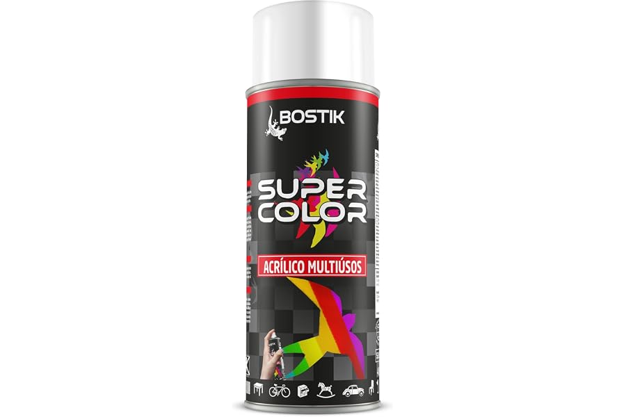 Bostik SUPER COLOR BLANCO MATE RAL 9010, Pintura en Spray Acrílica para Uso Profesional y Doméstico, Multiusos, Secado Rápido